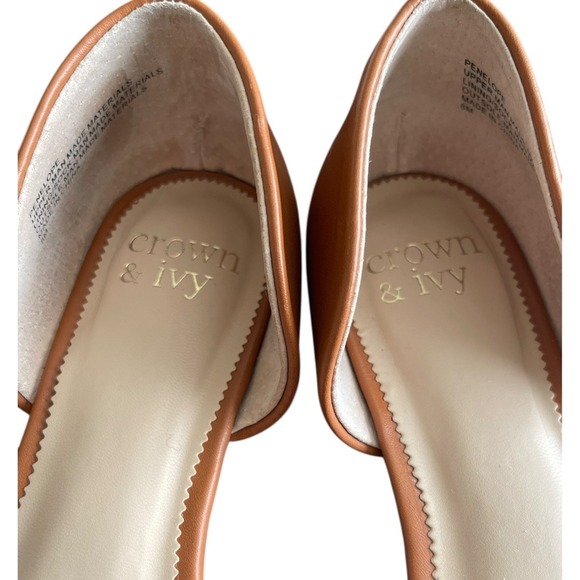 Crown and Ivy Penelope DOrsay Pointed Toe Flats Tan Leather Women's Size 8M - Picture 7 of 9